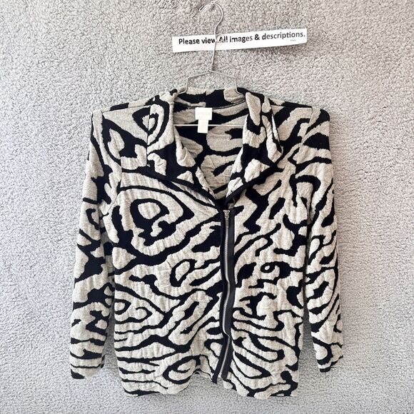 Chico's Cardigan Sweater Jacket 0 S small 4 Asymmetric Zip Boiled Wool Knit Zip - Picture 2 of 11